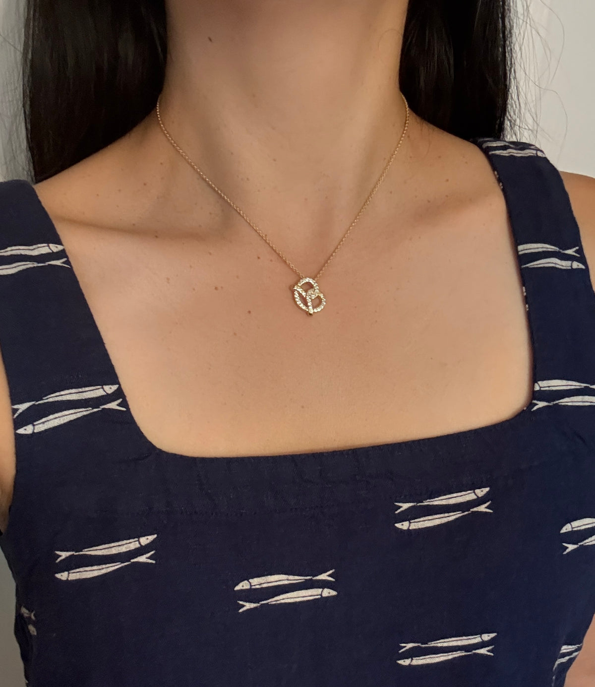 Diamond Pretzel and 14K Gold Necklace