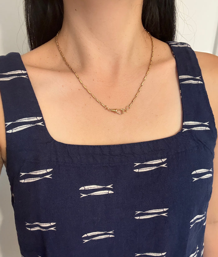 Barrel Link 14K Gold Chain with Dog Clip, 19.75" Long