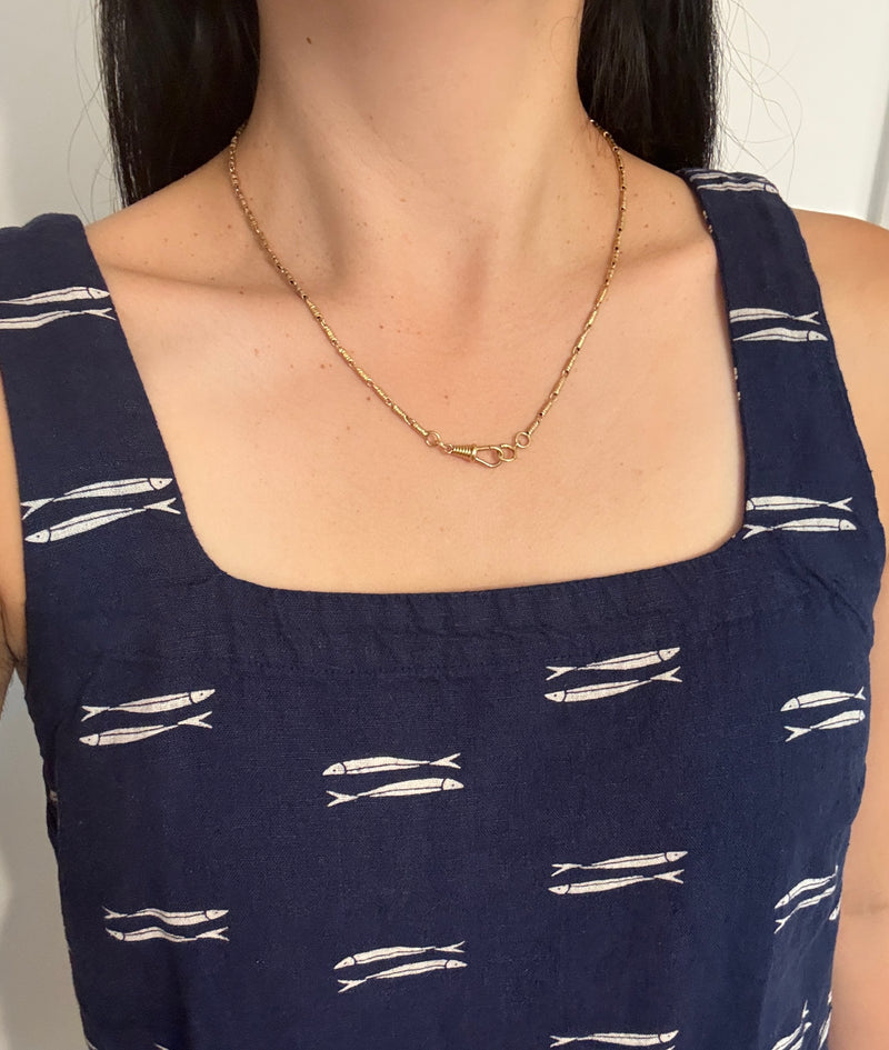 Barrel Link 14K Gold Chain with Dog Clip, 19.75" Long