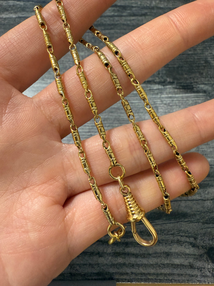 Barrel Link 14K Gold Chain with Dog Clip, 19.75" Long