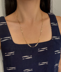 Vintage 14K Gold Filigree Panel Necklace, 24" Long