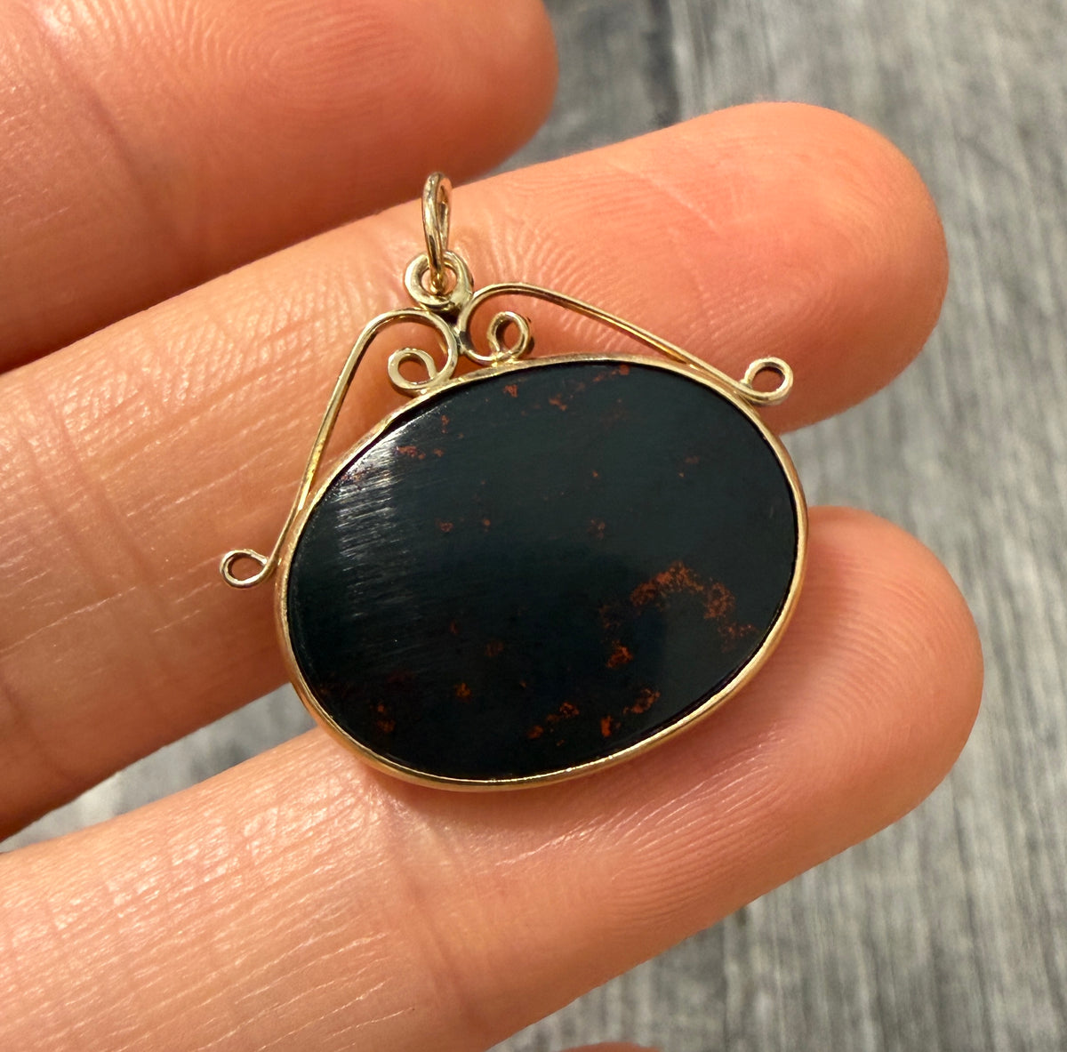 Vintage Bloodstone and 14K Gold Fob Charm (S)