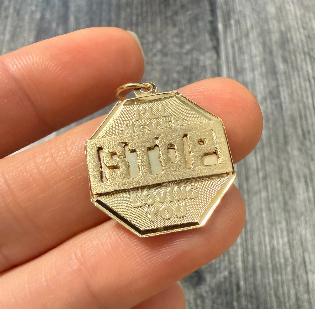 Vintage 14K Gold "I'll Never Stop Loving You" Stop Sign Charm (S)