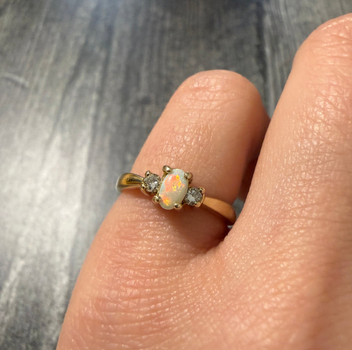 Vintage Opal and Diamond Ring in 14K Gold