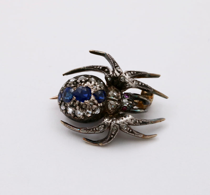 Victorian Sapphire and Diamond Spider Pin