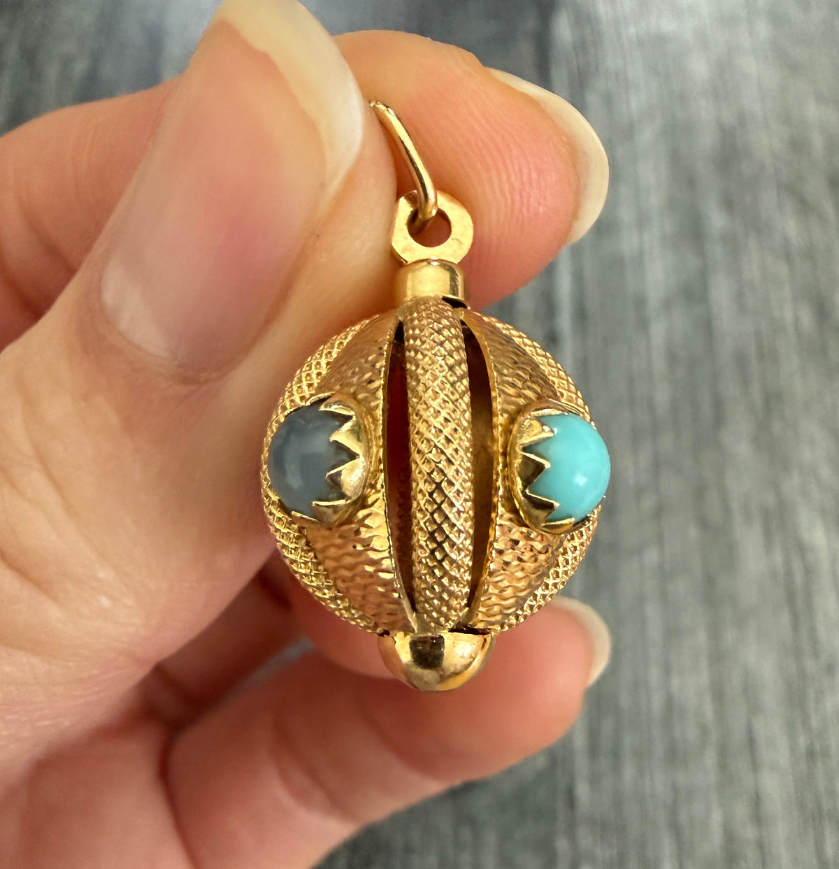 Vintage 18K Gold and Multicolor Stone Orb Charm