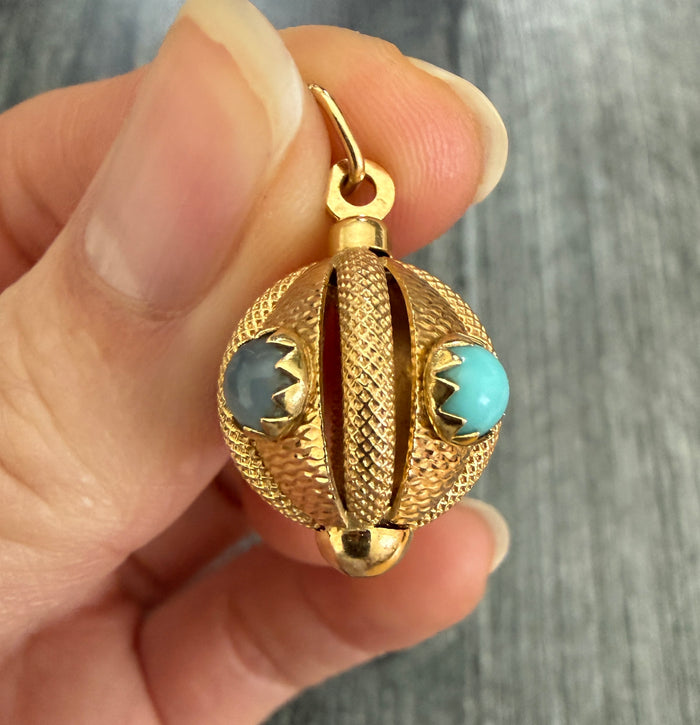 Vintage 18K Gold and Multicolor Stone Orb Charm