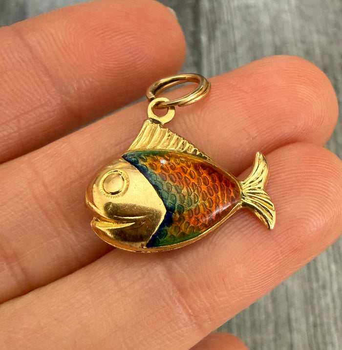 Enamel and 18K Gold Puffy Fish Charm