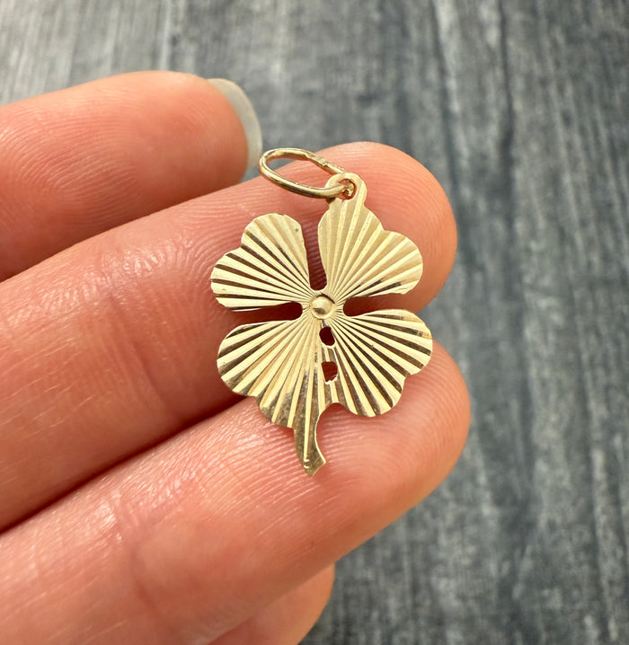 Smallest Vintage 14K Gold Engine Turned Clover Charm