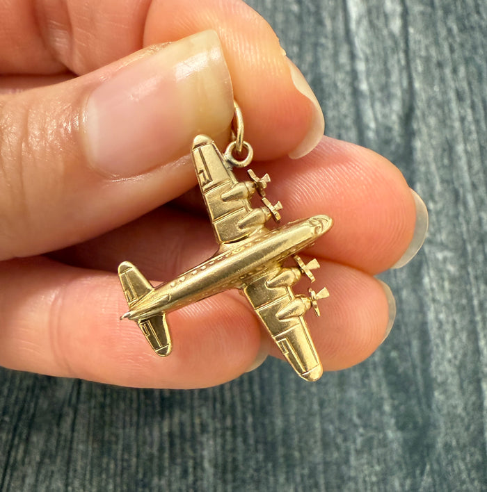 Vintage 14K Gold Articulated Airplane Charm (S)