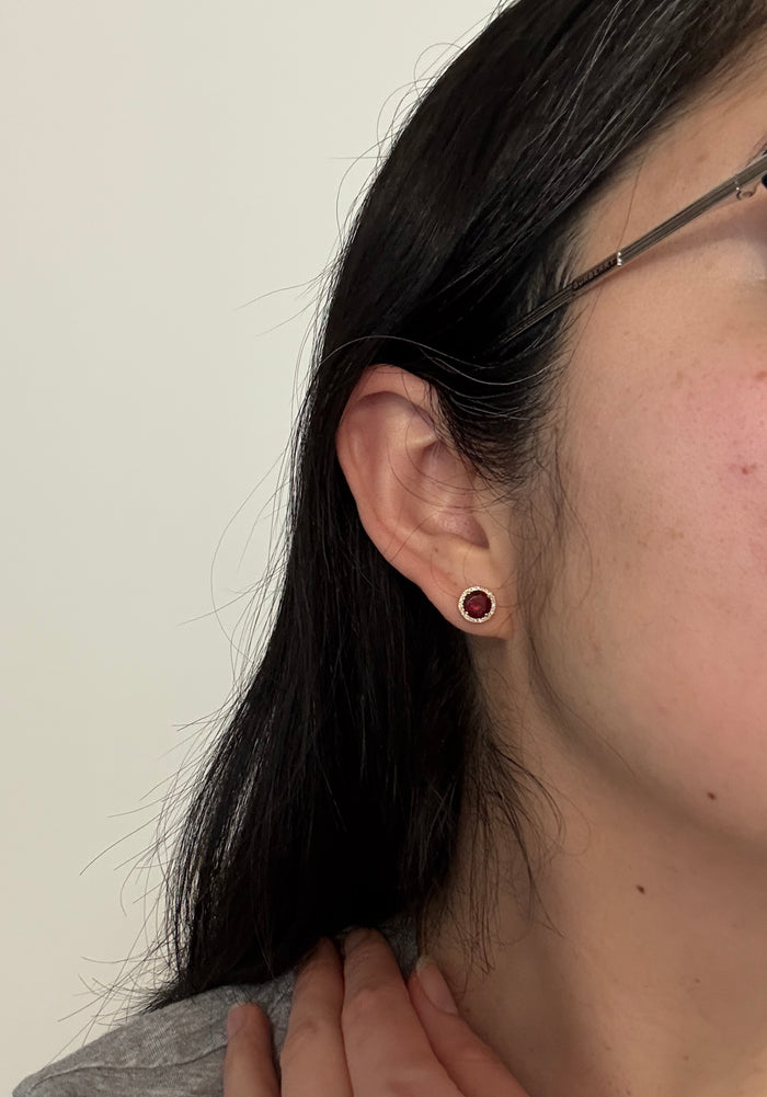 Garnet and Diamond Halo Stud Earrings