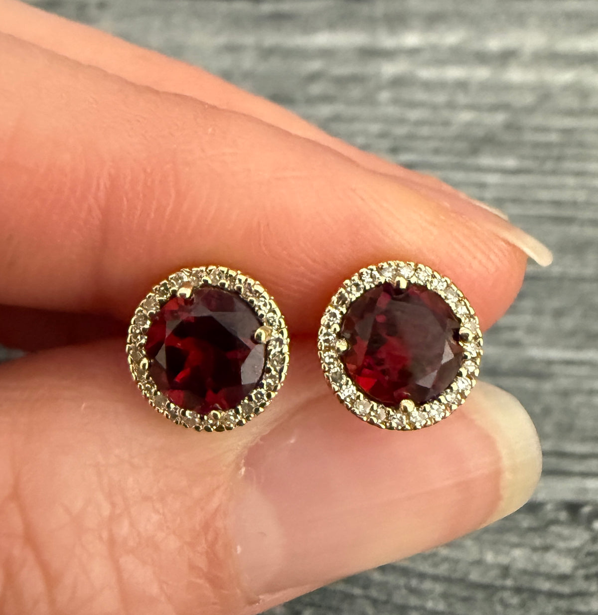 Garnet and Diamond Halo Stud Earrings