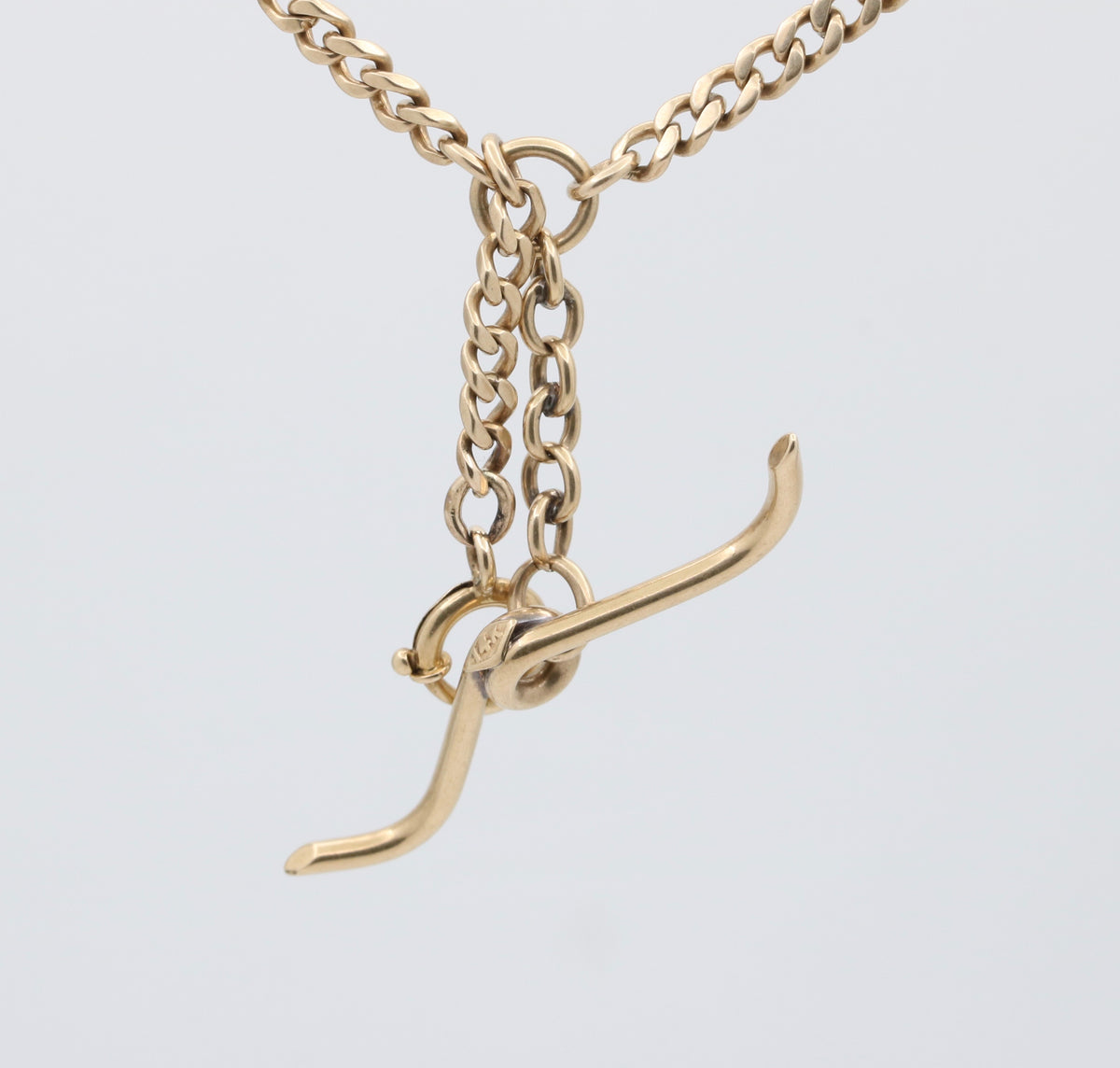 Art Deco 14K Gold Flat Curb Link Watch Chain, Circa 1914