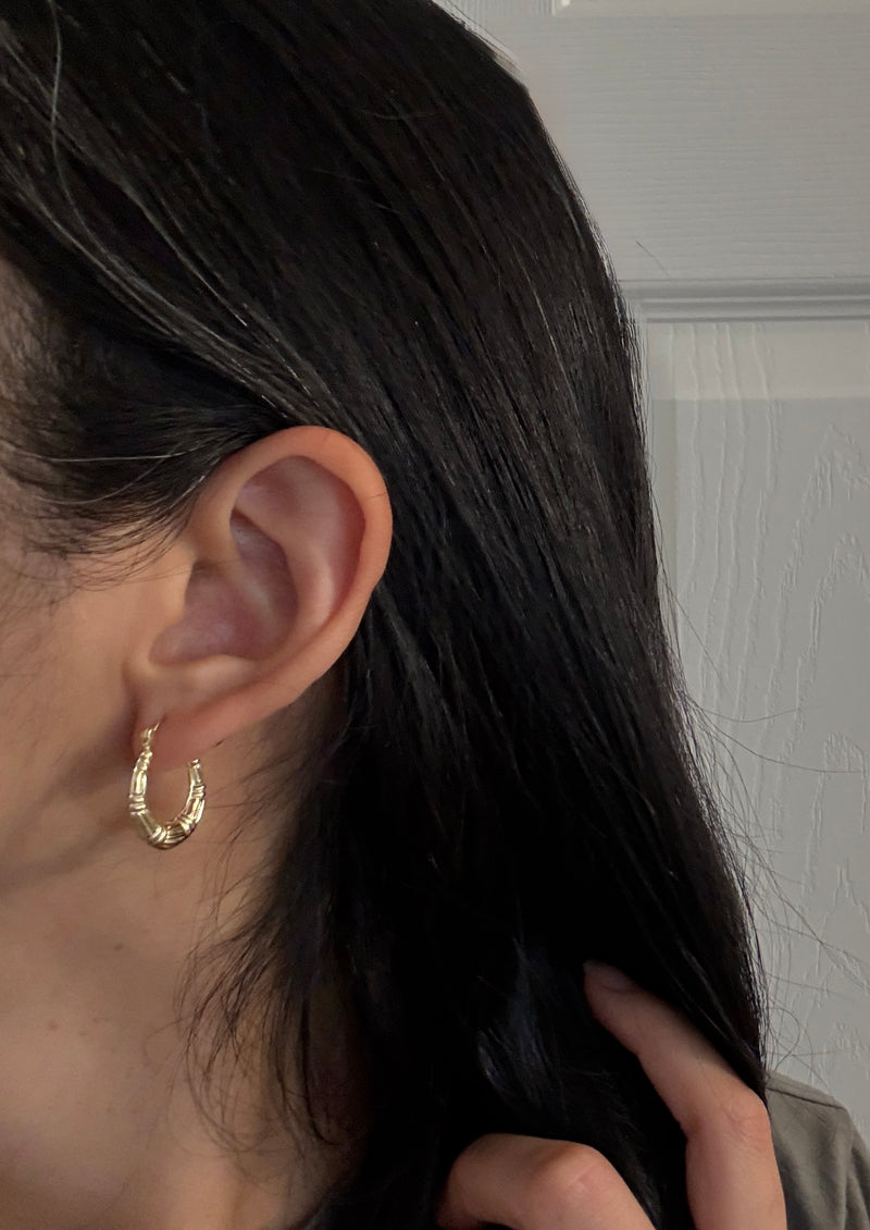 Small 14K Gold Bamboo Hoop Earrings