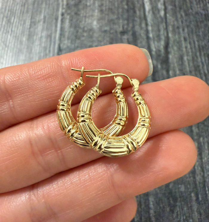 Small 14K Gold Bamboo Hoop Earrings