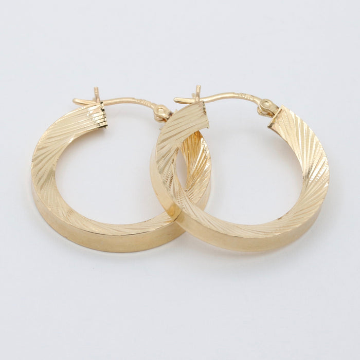Vintage 14K Gold Flat Edge Hoop Earrings
