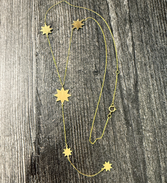 Celestial Star Lariat 18K Gold Necklace, 17"-18" Long