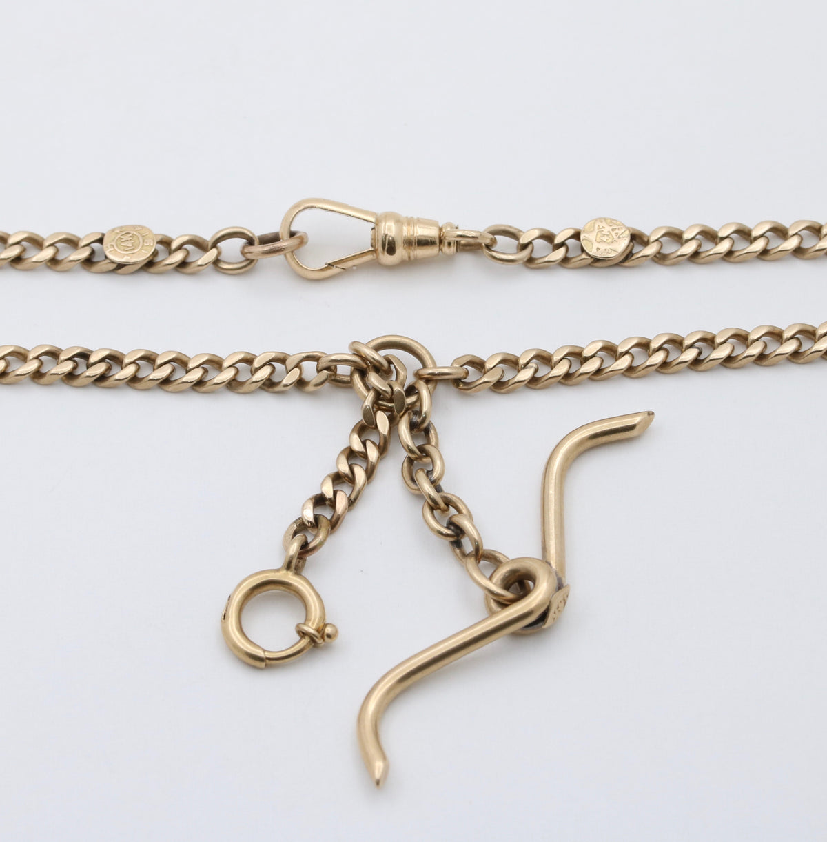 Art Deco 14K Gold Flat Curb Link Watch Chain, Circa 1914