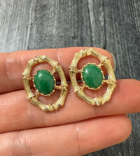 Vintage La Triomphe Jade and 14K Gold Bamboo Border Cufflinks