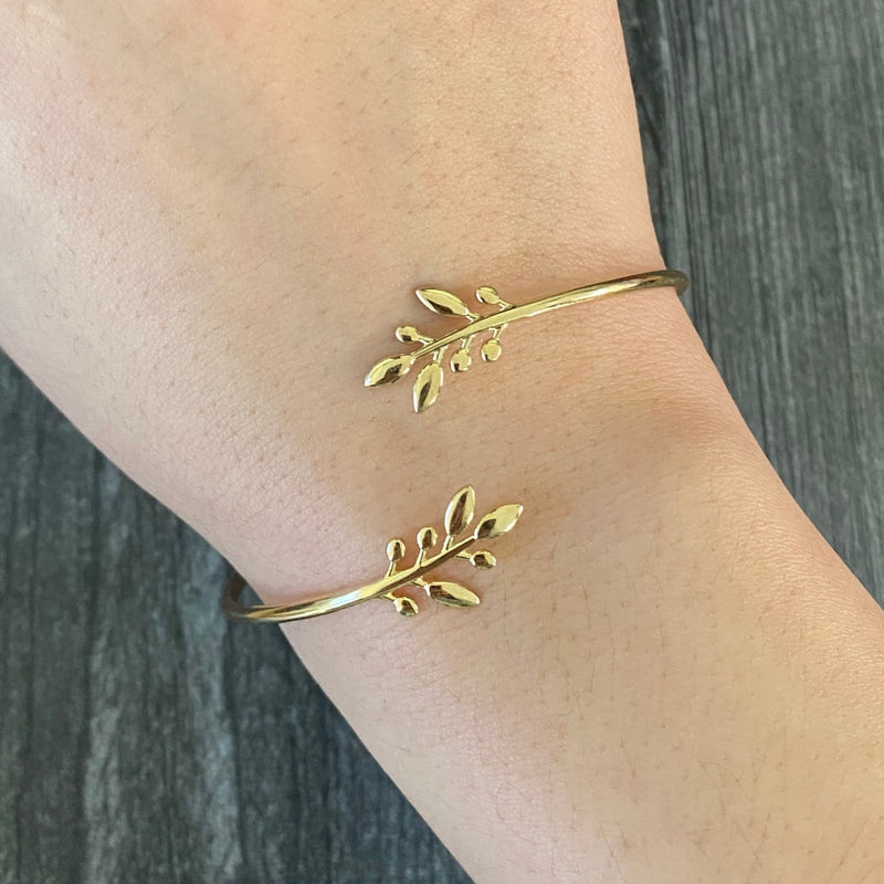 Laurel Leaf 10K Gold Bypass Cuff Bangle