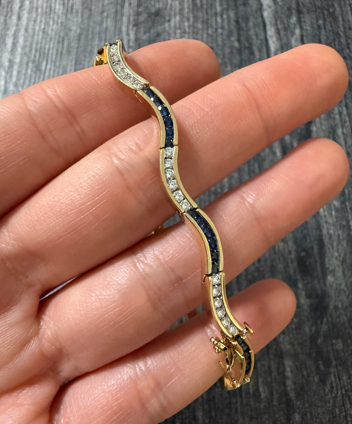 Vintage Sapphire & Diamond Wave Bracelet (A)