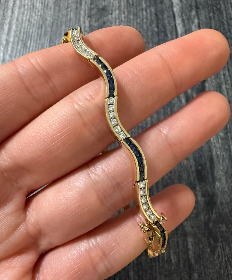 Vintage Sapphire & Diamond Wave Bracelet (A)