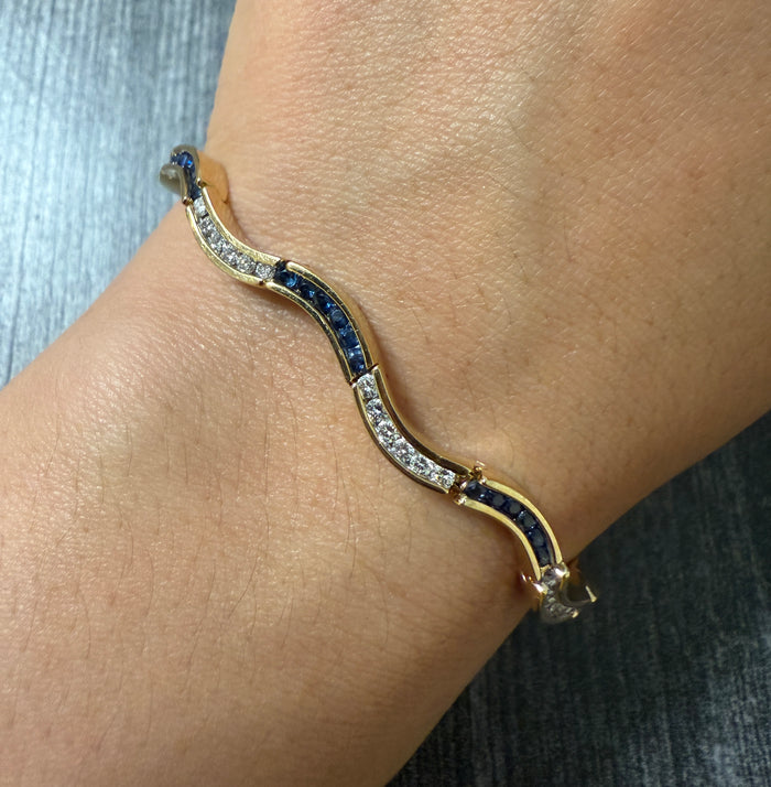 Vintage Sapphire & Diamond Wave Bracelet (A)