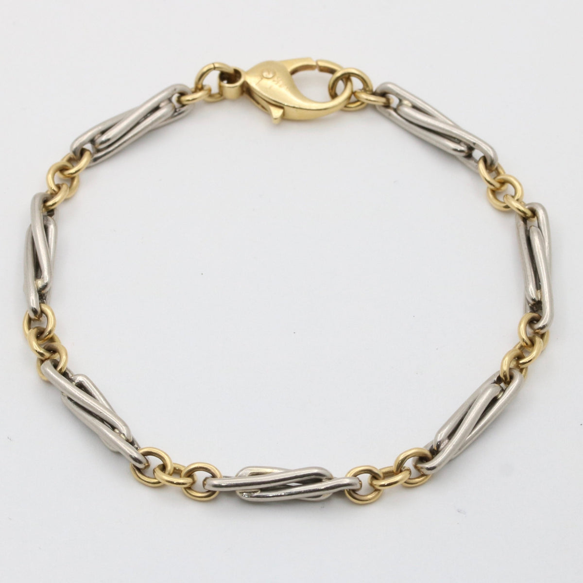 Vintage Bicolor 18K Gold and Platinum Twist Trombone Link Bracelet