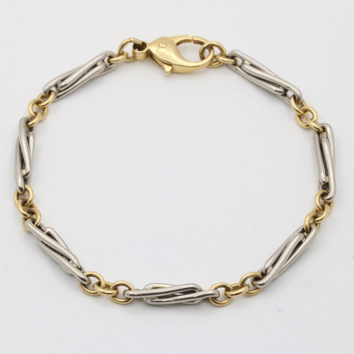 Vintage Bicolor 18K Gold and Platinum Twist Trombone Link Bracelet