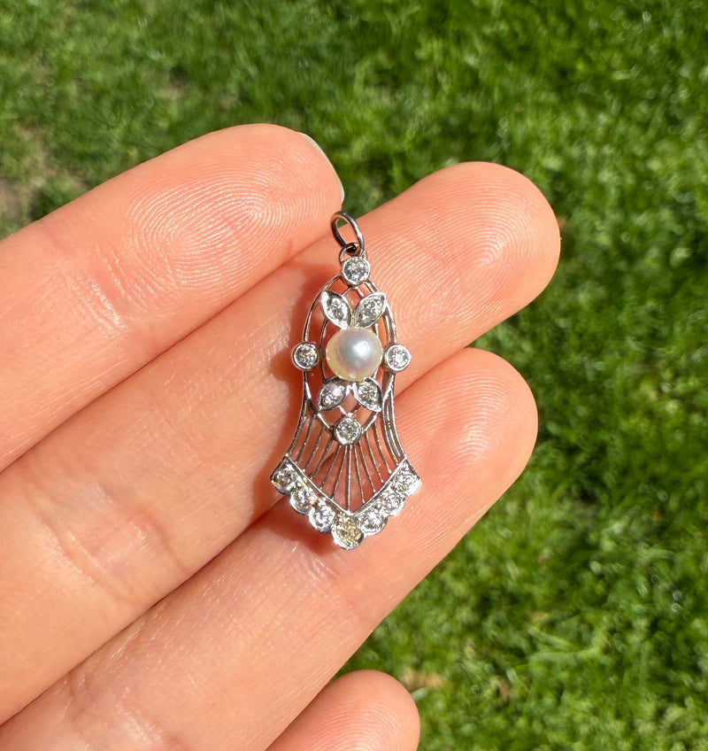 Edwardian Diamond and Pearl Bell Shaped Charm