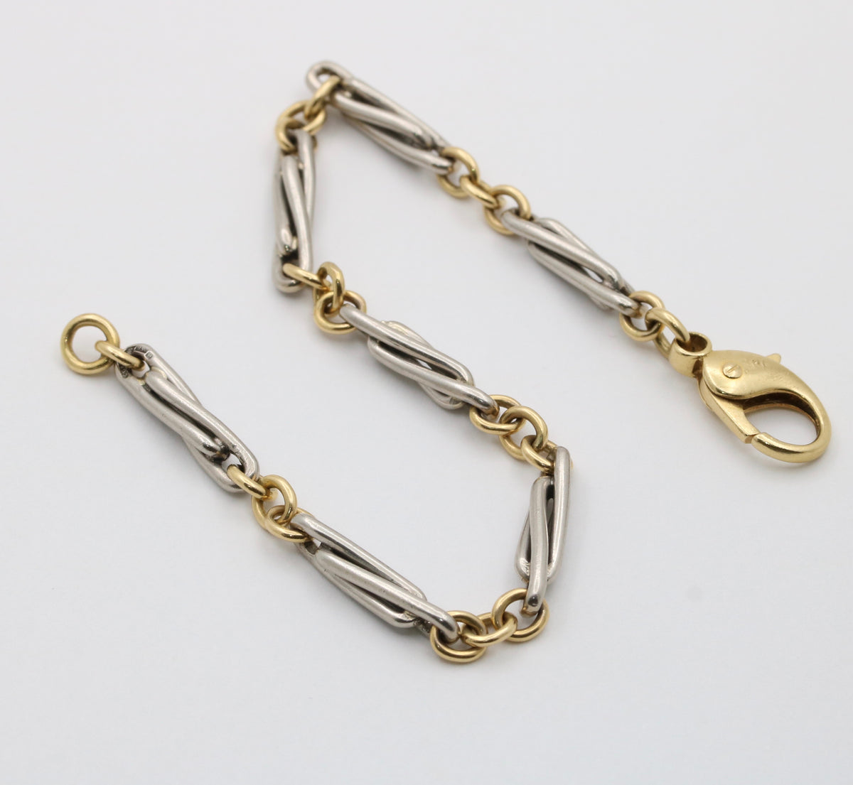 Vintage Bicolor 18K Gold and Platinum Twist Trombone Link Bracelet