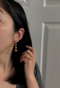 Vintage 18K Gold Ball Long Dangle Earrings, 1.75” Long