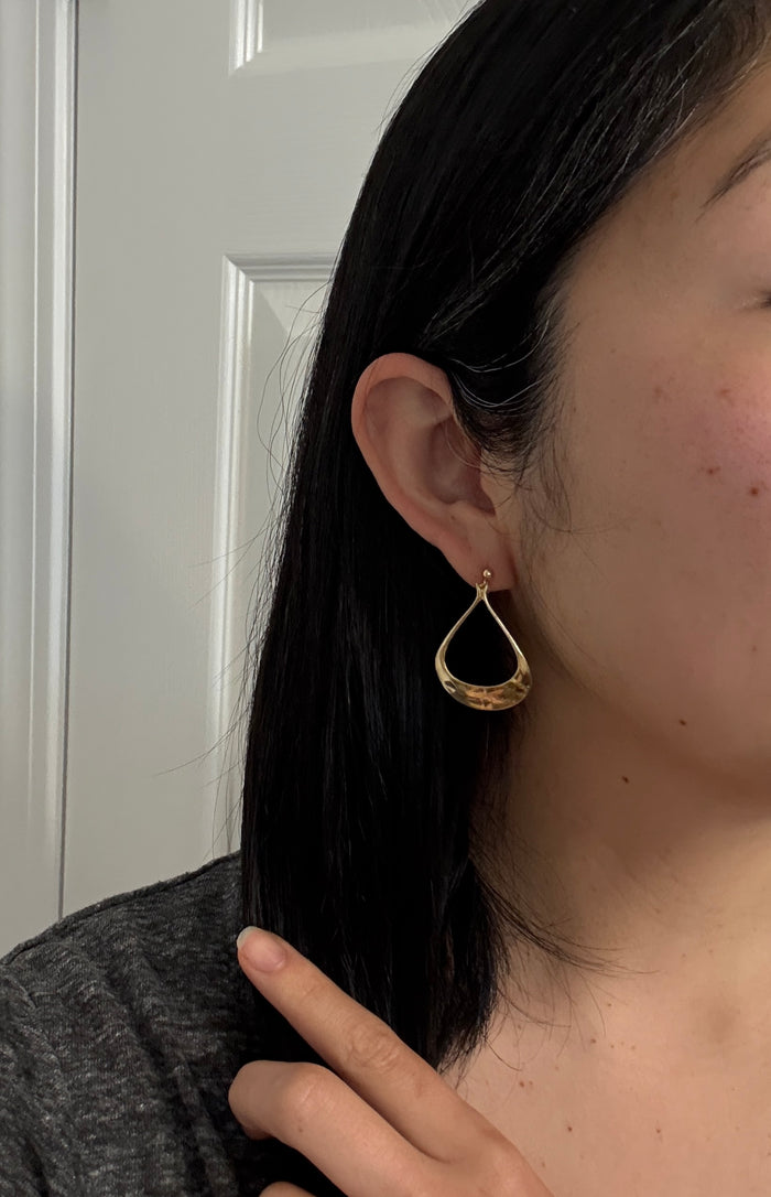Large Vintage 14K Gold Pear Shaped Hammered Dangle Earrings