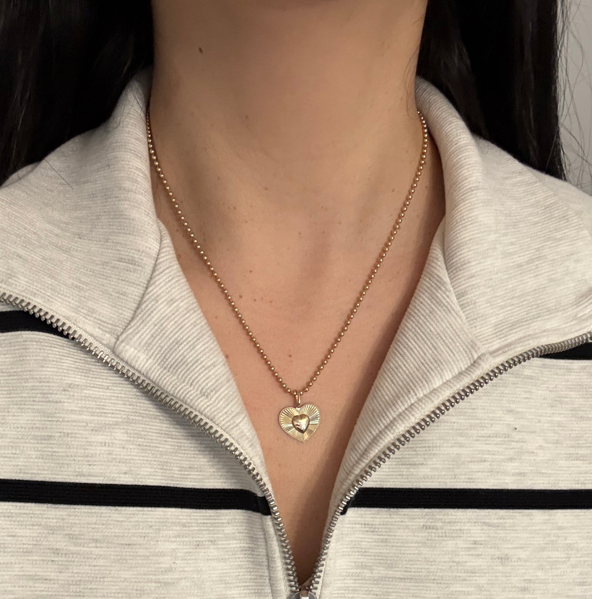 14K Gold Holographic Engine Turned Heart Charm
