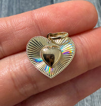 14K Gold Holographic Engine Turned Heart Charm