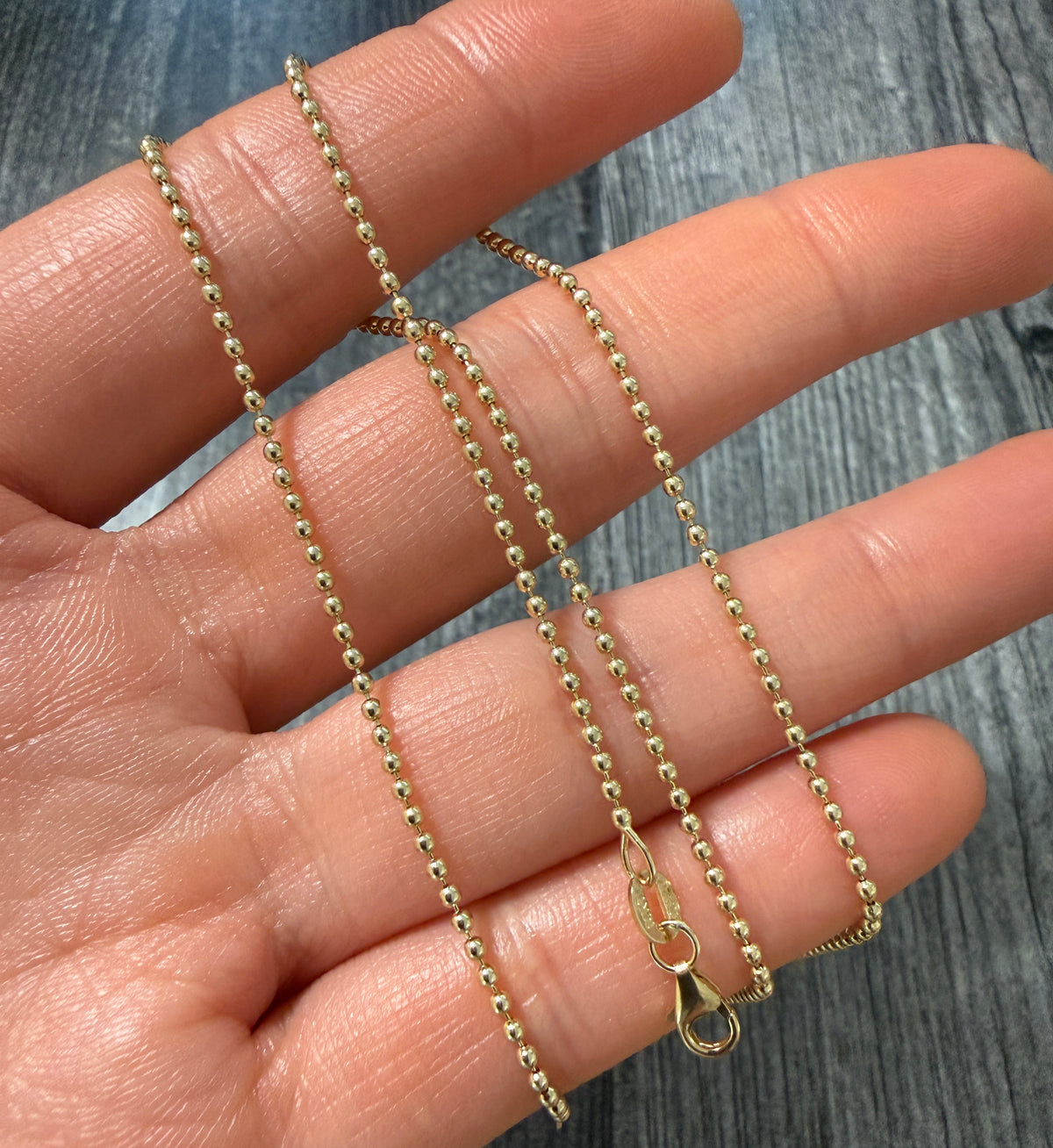 14K Gold 1.5 mm Ball Chain, 18" Long