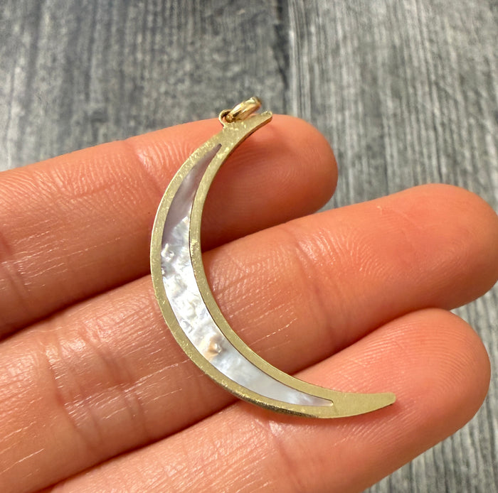 Large Mother of Pearl and 14K Gold Crescent Charm