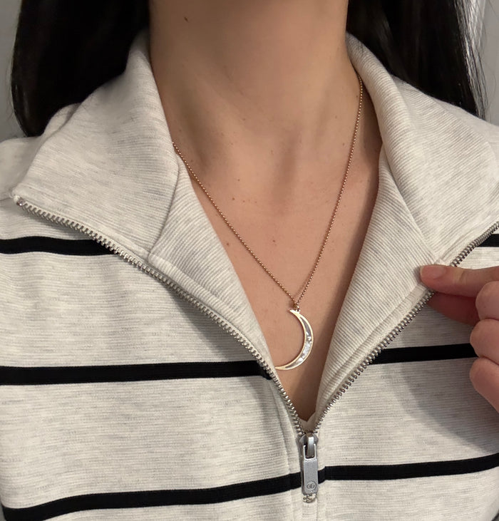 Large Mother of Pearl and 14K Gold Crescent Charm