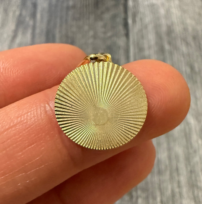 Engine Turned 14K Gold Disc Charm