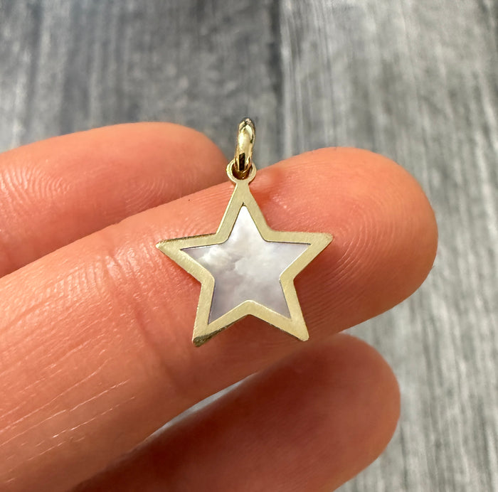 Small Mother of Pearl and 14K Gold Star Charm