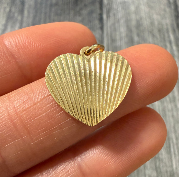 Engine Turned 14K Gold Heart Charm