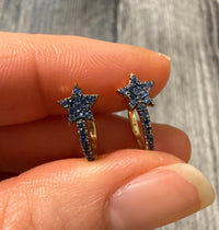 Sapphire and 14K Gold Star Huggie Earrings