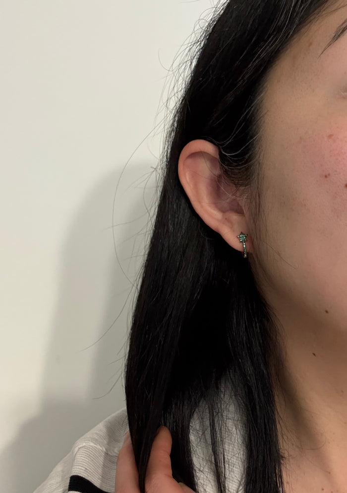 Emerald and 14K Gold Star Huggie Earrings