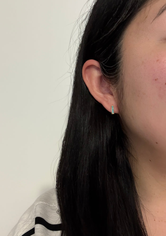 Turquoise and 14K Gold Bar Stud Earrings