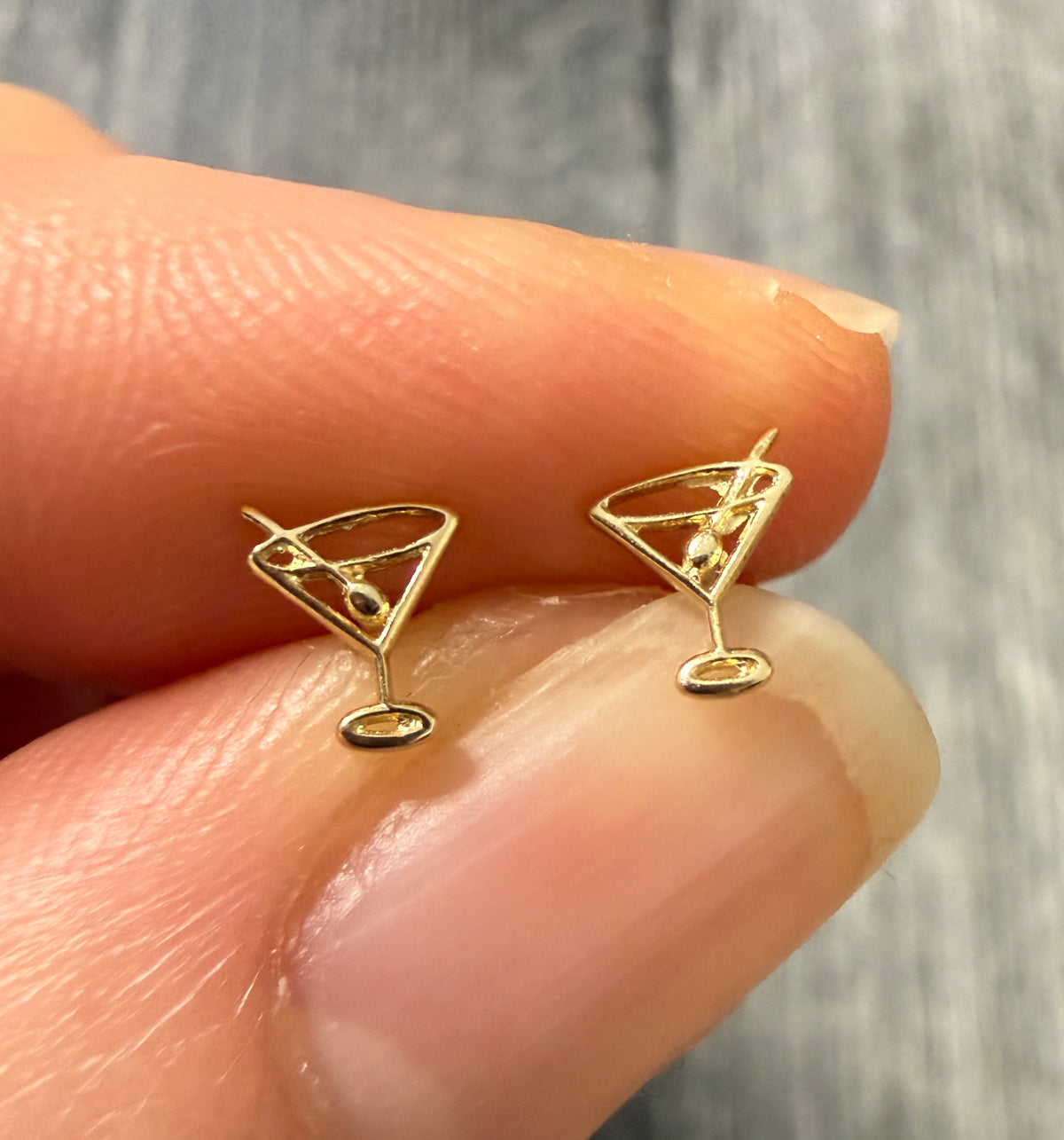 Mini 14K Gold Martini Cocktail Stud Earrings
