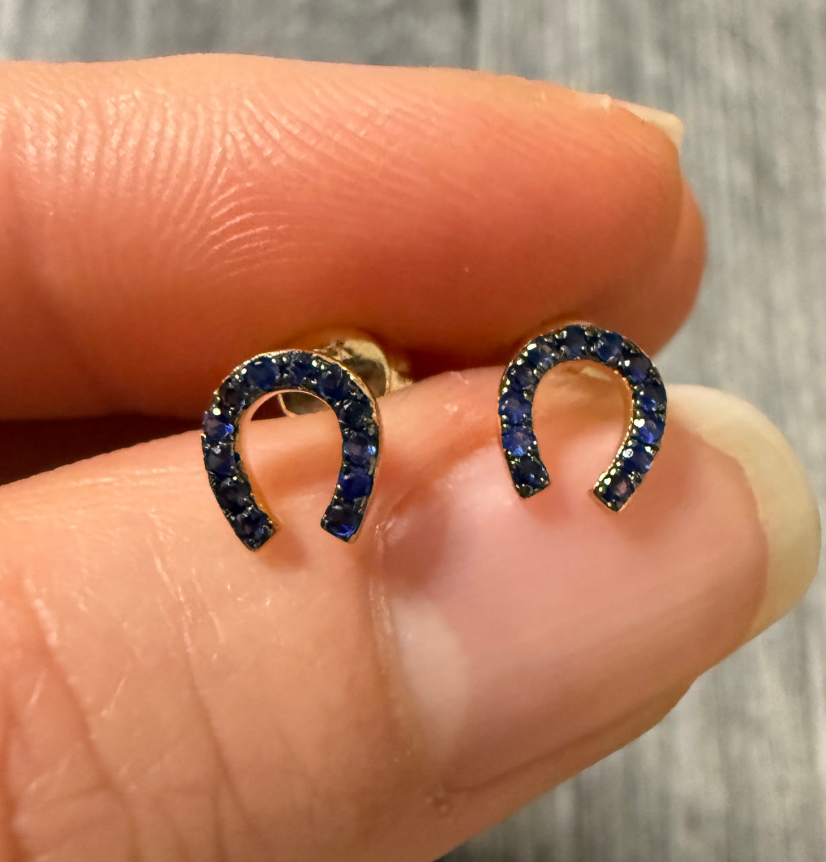 Sapphire and 14K Gold Horseshoe Stud Earrings
