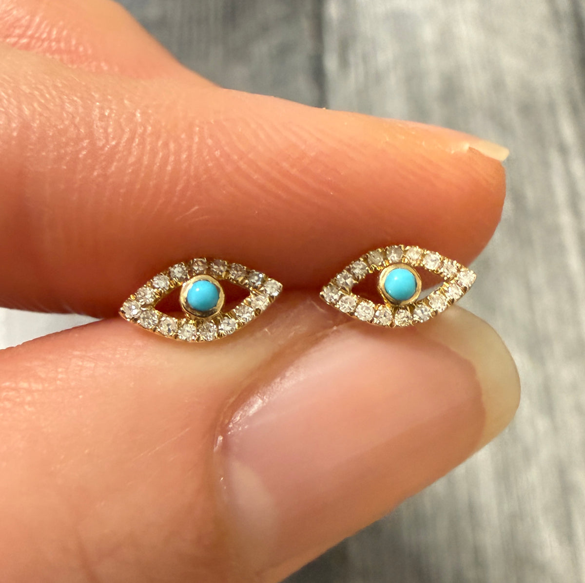 Turquoise and Diamond Evil Eye Stud Earrings