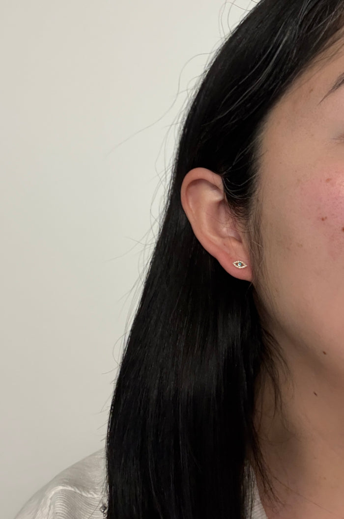 Turquoise and Diamond Evil Eye Stud Earrings