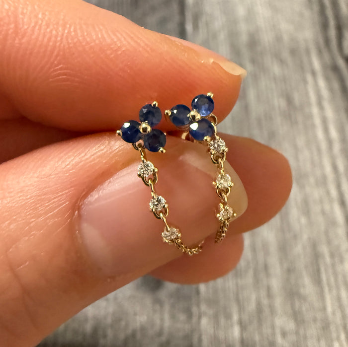 Sapphire and Diamond Trefoil Chain Earrings