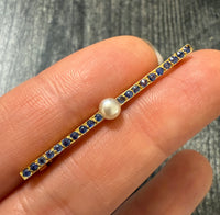 Antique Sapphire and Pearl Bar Pin in 18K Gold